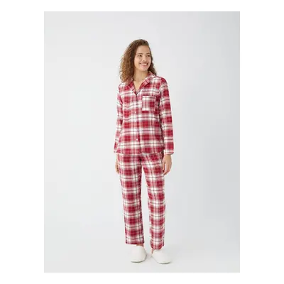 LC Waikiki LCW DREAM Women's Shirt Collar Plaid Long Sleeve Pajamas Set