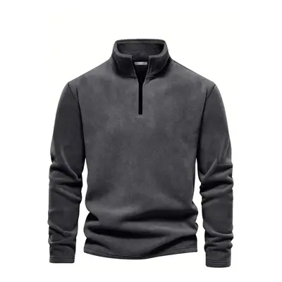 49143 Dewberry Half Zipper Stand Collar Mens Fleece-DARK GREY