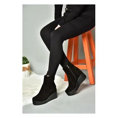 Fox Shoes R667930002 Black Genuine Leather and Suede Women's Boots