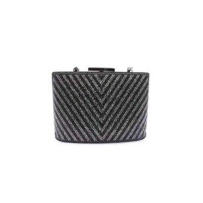 DGN 343-23y Women's Evening Dress Clutch Bag Black with Triangle Stones