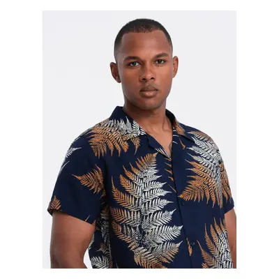 Ombre Men's patterned viscose shirt with short sleeves - fern