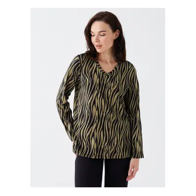 LC Waikiki V-Neck Patterned Long Sleeve Women's Blouse