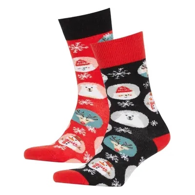 DEFACTO Men's Christmas Themed Boxed 2-Piece Cotton Long Socks