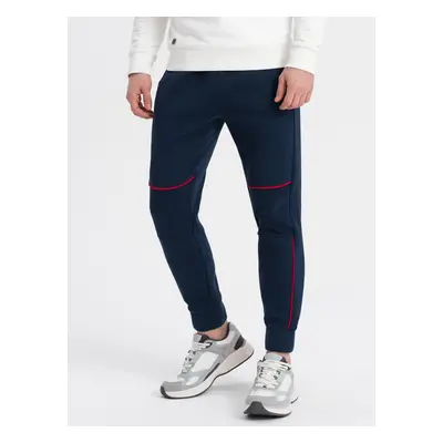 Ombre Men's sweatpants with contrast stitching - navy blue