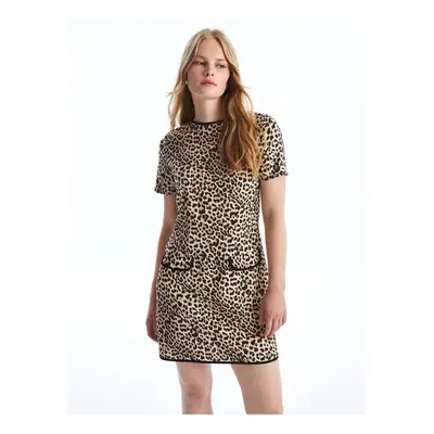 LC Waikiki Crew Neck Leopard Patterned Short Sleeve Women's Dress