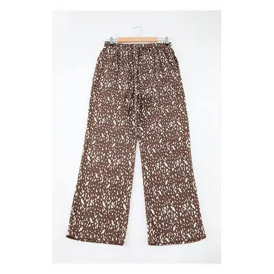 Trendyol Curve Brown Patterned Wide Leg Trousers