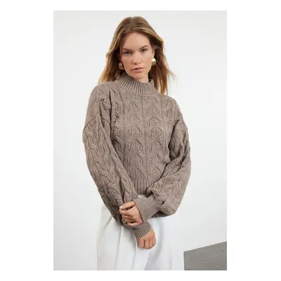 Trendyol Mink Crop High Collar Knitwear Sweater