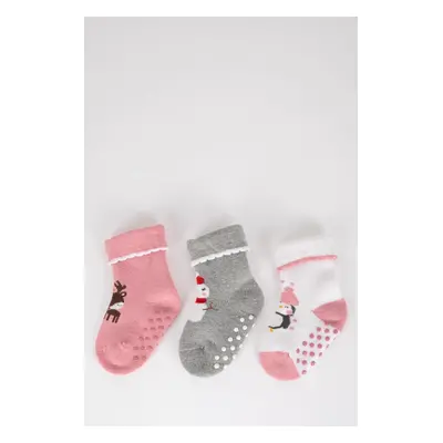 DEFACTO Baby Girl Christmas Themed Non-Slip Sole 3-Piece Cotton Long Socks