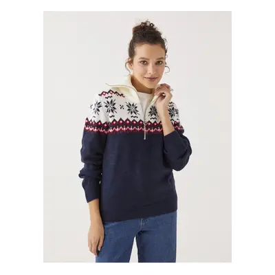 LC Waikiki Women's High Neck Christmas Theme Long Sleeve Knitwear Sweater