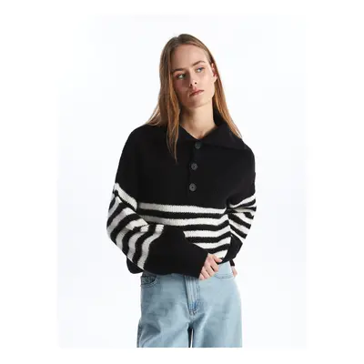 LC Waikiki Polo Neck Striped Long Sleeve Oversize Women's Knitwear Sweater