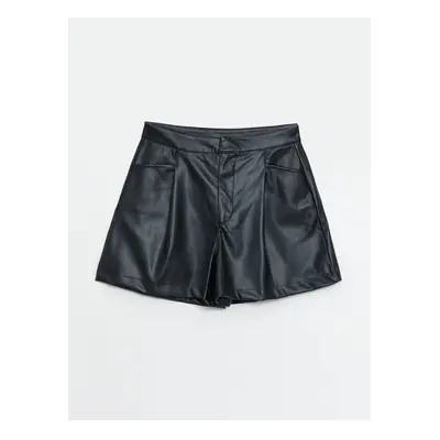 LC Waikiki Women's Comfy Fit Plain Leather Look Shorts