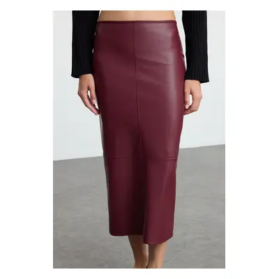 Trendyol Claret Red High Waist Pencil Skirt with Fitted Slit