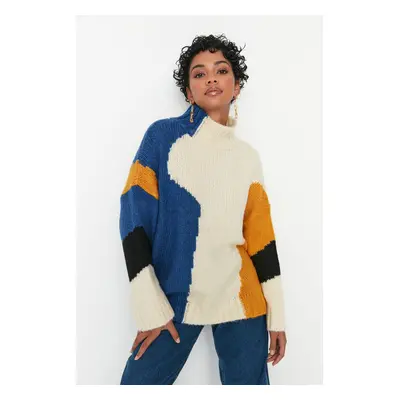 Trendyol Multicolored Soft Textured Color Blocked Wide Fit Knitwear Sweater