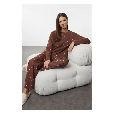 Trendyol Brown Printed Jersey Knitted Pajama Set