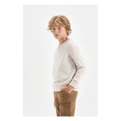 DEFACTO Boy's Beige Crew Neck Basic Plain School Sweatshirt