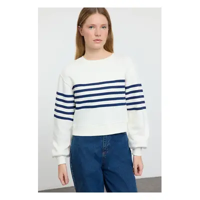 Trendyol Ecru Striped Regular/Normal Pattern Knitted Sweatshirt