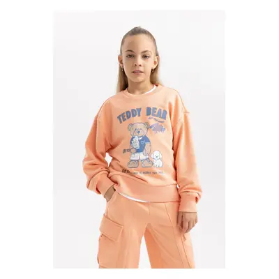 DEFACTO Girl Printed Crew Neck Soft Fluffy Thick Sweatshirt