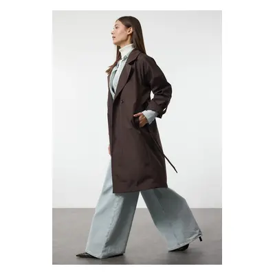 Trendyol Brown Oversize Belted Water Repellent Long Trench Coat