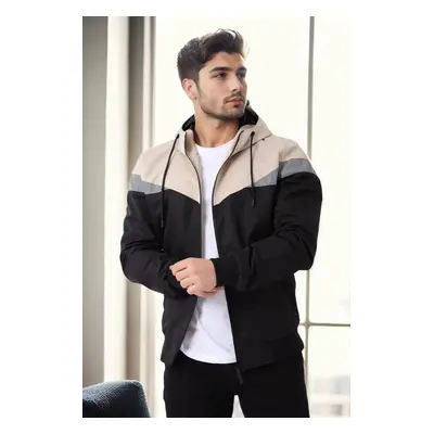 36136 Dewberry Triangle Piece Hooded Seasonal Mens Coat-BEIGE