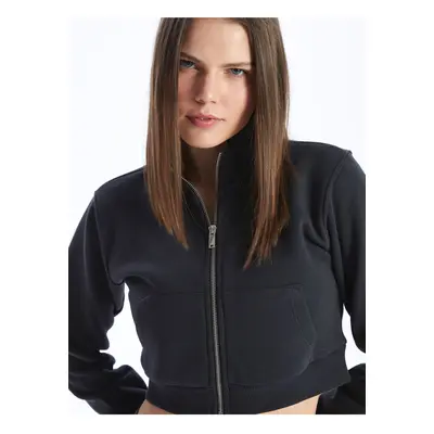 LC Waikiki Stand Collar Plain Crop Women's Zippered Sweatshirt