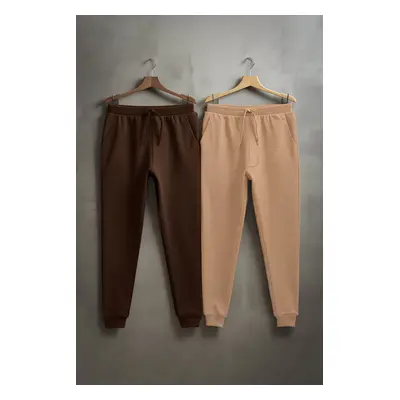 Trendyol Brown-Beige Regular/Normal Cut Elastic Jogger 2-Pack Sweatpants