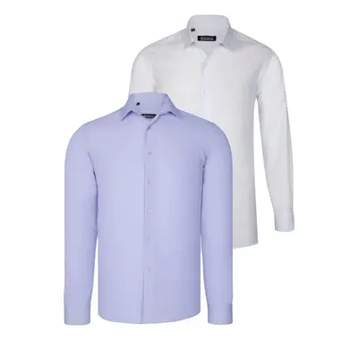 DUAL SET G726 DEWBERRY MENS SHIRTS-WHITE-LILAC