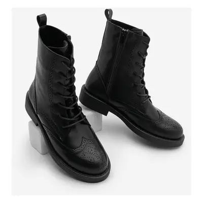 Marjin Women's Lace-Up and Zippered Double-Faced Casual Combat Boots Lidan Black