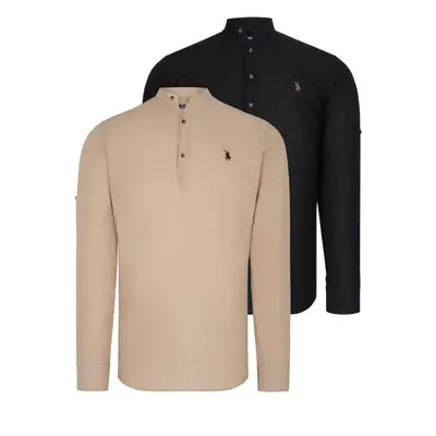 DOUBLE SET G783 DEWBERRY JUDGE COLLAR SHIRT-BLACK-BEIGE