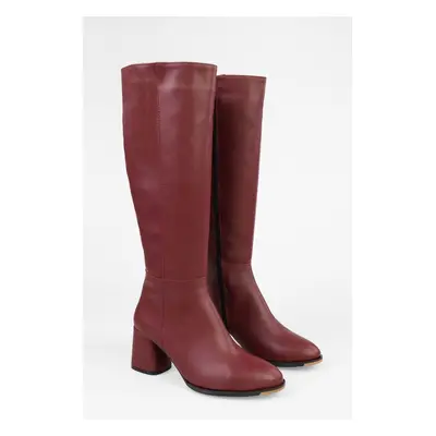 Shoeberry Women's Kiella Burgundy Leather Heeled Boots