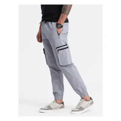 Ombre Men's JOGGER pants with stand-off and zippered cargo pockets - light grey