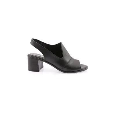 DGN Women's Rubber Detailed Heeled Sandals Genuine Leather Black