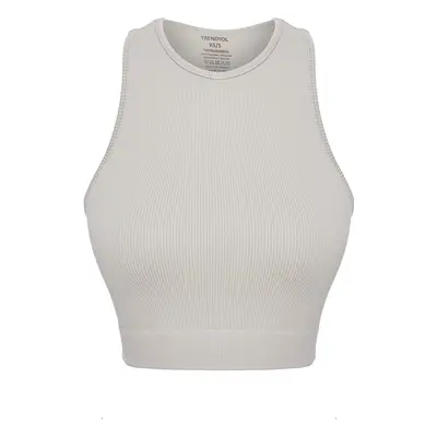 Trendyol Light Khaki Seamless Ribbed and Lightly Supported/Shaping Knitted Sports Bra