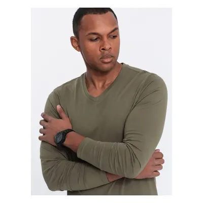 Ombre Men's unprinted longsleeve with v-neck - dark olive