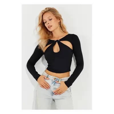 Cool & Sexy Women's Black Blouse with Window B1933