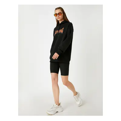 Koton Oversize Hooded Printed Sweatshirt Fleece Inner