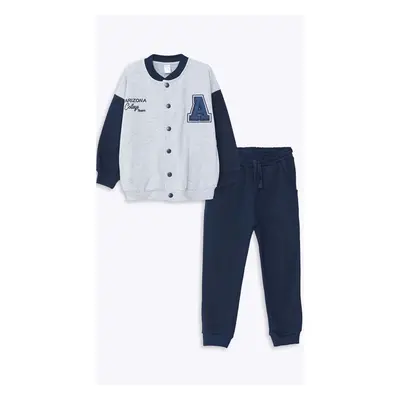 LC Waikiki LCW baby Gray Melange Printed Baby Boy College Jacket and Tracksuit Bottom 2-Piece Se