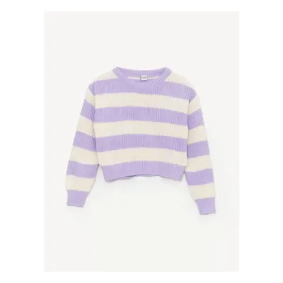 LC Waikiki Girls Kids Crew Neck Striped Long Sleeve Crop Knitwear Sweater