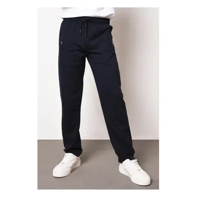 15740 Dewberry Zipper Pocket Embroidery Detailed Sweatpants-NAVY