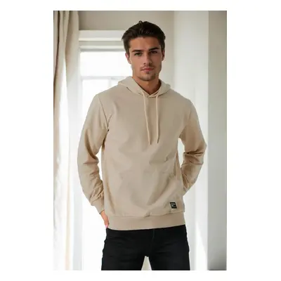 12612 Dewberry Hooded Kangaroo Pocket Mens Sweatshirt-BEIGE