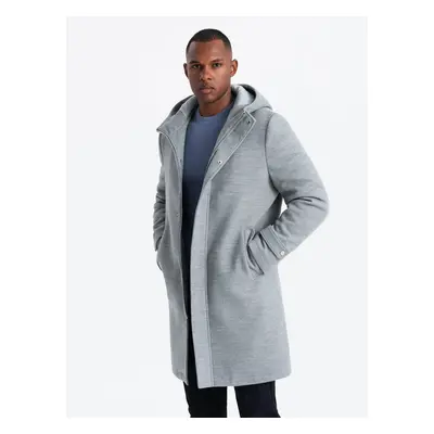 Ombre Monochrome long men's hooded coat - grey melange