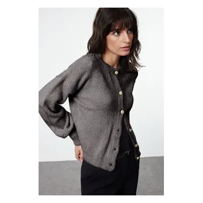 Trendyol Anthracite Boucle Knit Cardigan