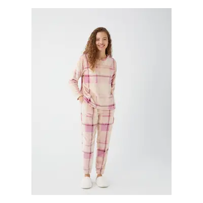 LC Waikiki Crew Neck Plaid Long Sleeve Women's Pajama Set