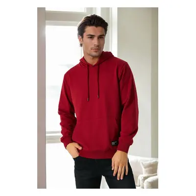 12612 Dewberry Hooded Kangaroo Pocket Mens Sweatshirt-BURGUNDY