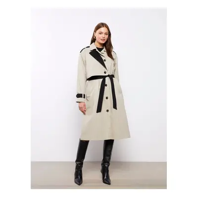 LC Waikiki Women's Shirt Collar Color Block Long Sleeve Trench Coat