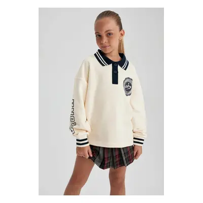 DEFACTO Girl Oversize Fit Polo Neck School Sweatshirt