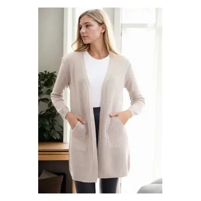 99224 Dewberry Kangaroo Pocket Knitwear Cardigan-STONE