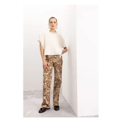 DEFACTO Gabardine Trousers Straight Fit Snakeskin Patterned High Waist Pocket Long D1229ax24au