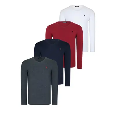 QUADRUPLE SET T8587 DEWBERRY V-NECK MEN'S SWEATSHIRT-ANTHRACITE-NAVY-WHITE-BURGUNDY