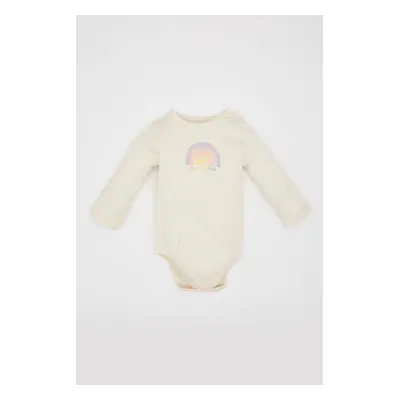 DEFACTO Baby Girl Newborn Crew Neck Rainbow Printed Long Sleeve Snap-On Body B7713a524sp