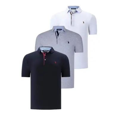 TRIPLE SET T8582 DEWBERRY MENS T-SHIRT-NAVY BLUE-WHITE-GREY